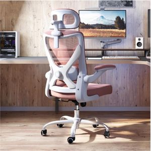 Ergonomische-Bureaustoel-X-Vormige-Comfortabele-Computerstoel-Gamingstoel-Met-Lendensteun-Mesh-Bureaustoel-Met-Hoofdsteun-Roze