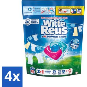 4 x Witte Reus - 3+1 Power Caps - Witte Was - 65 Wasbeurten - Wascapsules - Wit Wasgoed - Wasmiddel - Vlekkenverwijderaar - Energiezuinig Wassen
