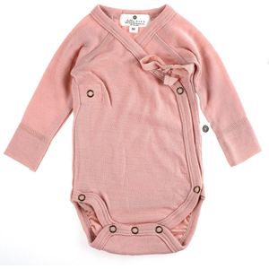 Wollen Overslagromper lange mouw met lintje – Merinowol - Misty Rose- 50 - 0 tot 1 maand
