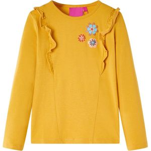 vidaXL-Kindershirt-met-lange-mouwen-bloemenprint-128-donkerokerkleurig