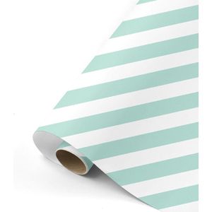 1 Rol - Cadeaupapier - Inpakpapier - Kaftpapier - Bold Lines - Mintgroen-Wit - Strepen - 70x200 cm
