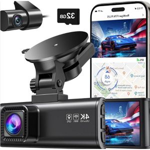 4K Dashcam Autocamera met WiFi GPS 3.18"" IPS Scherm 170° Groothoek Nachtzicht Loop Recording G-sensor Parkeermonitor 256GB MAX Dashcam voor auto