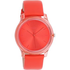 OOZOO Timepieces - Rode horloge met rode leren band - C11142