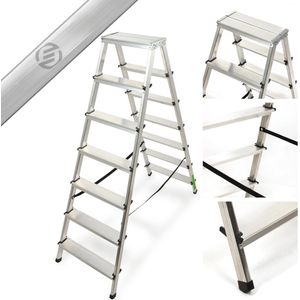 Equivera Huishoudtrap 7 Treden - Keukentrap - Huishoudtrap - Trapladder - Professionele Trap - Inklapbaar - 7 Treden