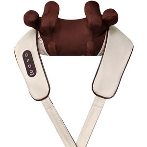 Nekmassage-apparaat met verwarmingsfunctie, draadloze nek- en schoudermassage, oplaadbare 6D acupressuur-kneedmassage-apparaat Geschikt voor diepe weefselmassage, een geweldig cadeau Geschikt voor ouders (beige).
