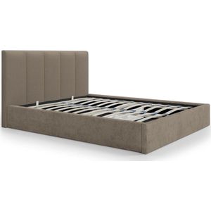 Vente-unique Bed met opbergruimte 140 x 190 cm met hoofdbord met verticale stiksels - Stof - Taupe - KILACLO L 153 cm x H 106 cm x D 203 cm