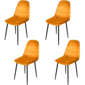 Set van 4 Eetkamerstoelen met Metalen Onderstel Zwart Fluweel/Velours