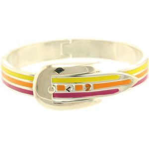 Behave Bangle zilver-kleur met riem sluiting geel oranje paars 19 cm