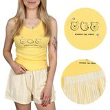 Winnie de Poeh - Dames Pyjama - Geel - Katoenen Pyjama met Korte Mouwen