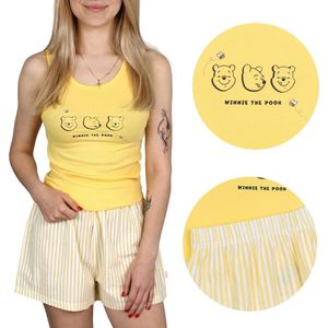 Winnie de Poeh - Dames Pyjama - Geel - Katoenen Pyjama met Korte Mouwen
