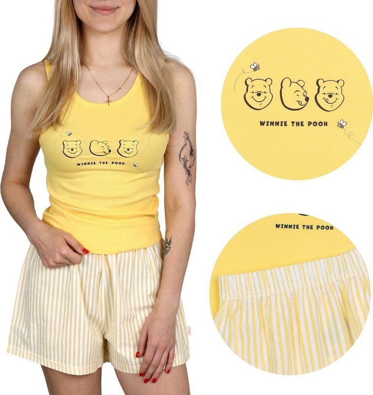 Winnie de Poeh - Dames Pyjama - Geel - Katoenen Pyjama met Korte Mouwen