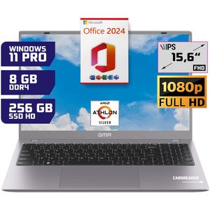 GMR - 15.6 Inch Full HD Laptop - AMD Athlon Silver - 8GB RAM - 256GB SSD - Office 2024 - Windows 11 Pro voor Thuis, Office en Studie notebook