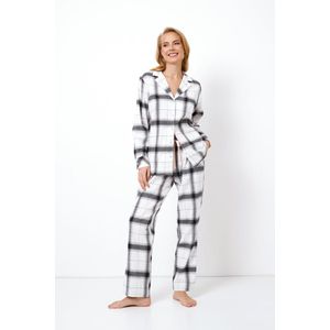 Dames Pyjama Catalina-Klassiek Zwart-Wit-Kraag & Revers-Roze Accenten-100% Katoen-Lange Broek-Maat S