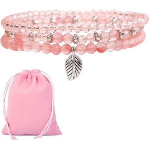 3-delige parelarmbanden - roze kunstkristallen stapelarmbanden voor dames - Eén maat .