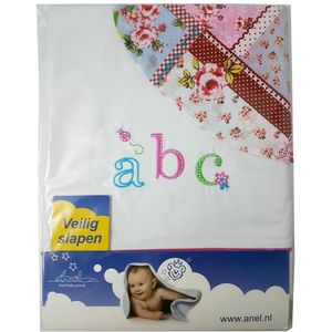 Wieg lakentje (ca. 80x100) + Sloopje, met borduur ABC Girl