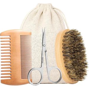 Provento - Baardborstel set voor mannen met wildzwijnharen, baardkam en opbergtas