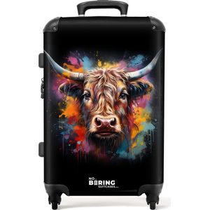 NoBoringSuitcases.com® - Koffer groot - Rolkoffer lichtgewicht - Schotse hooglander als graffiti art - Reiskoffer met 4 wielen - Grote trolley XL - 20 kg bagage