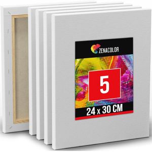 Set van 5 Canvas Doeken 24x30cm - Perfect voor Acryl-, Olie- en Aquarelverf - Zuurvrij Katoenen Kunstcanvas met Houten Frame