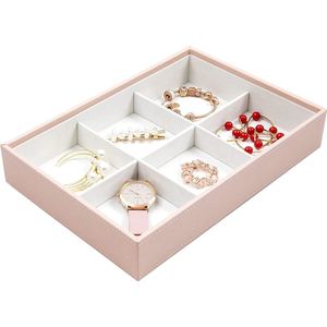 Sieradendoos, lade-organizer, juwelendoosje, stapelbaar, PU-lederen lade-inzetstuk, sieradendoos voor oorbellen, ringen, halskettingen, armbanden, hoge capaciteit