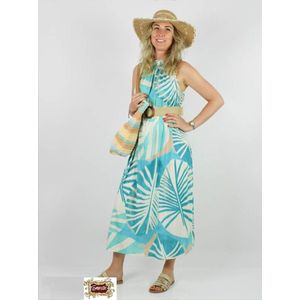 Halterjurk - Maxi - Porto - Turquoise Ecru - One Size (Maat 38 t/m 44)