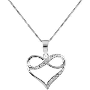 Ketting dames | Zilveren ketting met hanger, hart met kristallen