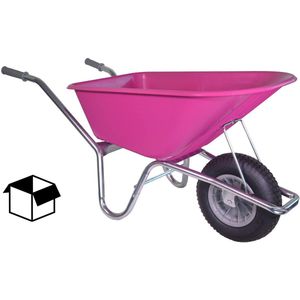 Hummer Bouwkruiwagen met Luchtband - 100 liter - Bak HDPE - Roze
