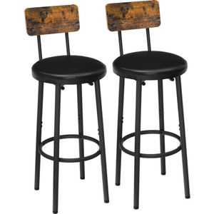 Barkrukken met rugleuning, set van 2 bar stoelen, aanrechtkrukken met PU -bekleding, ontbijtkrukken met voetsteun, voor keuken, woonkamer, bar, rustiek bruin en zwart