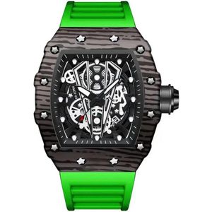 Luxe Heren Horloge - Mannen - Ruberen Polsband - Groen en Zwart - Luxe Doos - Tijdloos -