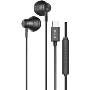 TUNIQ Zwarte Bedrade Oortjes USB-C - Aluminium Oordopjes met Microfoon - Diepe Bas, Helder Geluid en Comfortabele Pasvorm - Geschikt voor Samsung, Xiaomi, OnePlus en meer