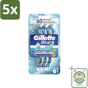 5 x Gillette - Blue 3 Cool - Wegwerpscheermesjes - Comfort Fresh - 6 Scheermesjes - Grootverpakking - Scheermesje - Wegwerpscheermesje - Verkoelend Scheermesje - Comfort Fresh - Chroomcoating