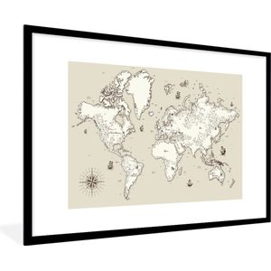 Fotolijst incl. Poster - Wereldkaart - Vintage - Antiek - 120x80 cm - Posterlijst