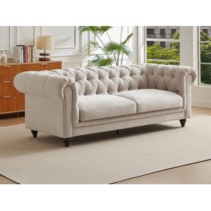 Vente-unique Chesterfield-zitbank 3 plaatsen in beige stof CRONEL L 230 cm x H cm x D cm