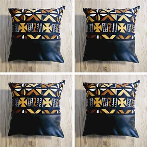 Set Van 4 Kussenhoes 45x45cm | Decoratieve Kussensloop | Sierkussens | Afrikaanse Boheemse Stijl Geometrische 'Mudcloth' Bogolan Geïnspireerd Print Woondecoratie Sierkussen Katoen Etnische Kussenhoes Case