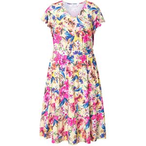 MIAMODA - Dames - Jersey jurk A-lijn bloemenmotief - Off-white - Maat 46