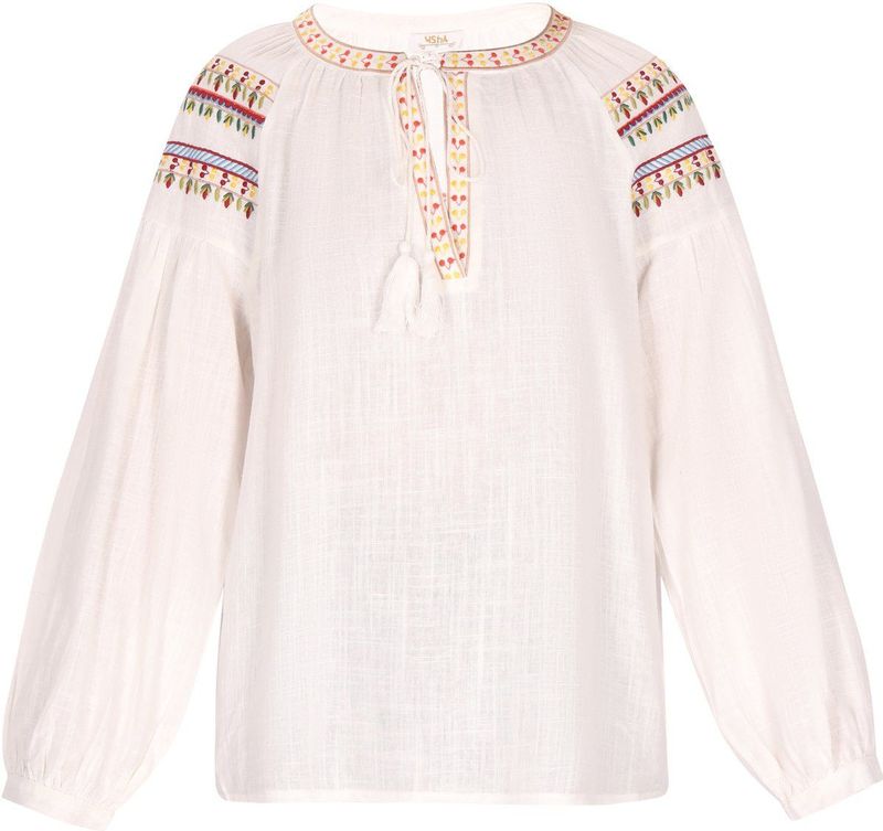 usha - Blouse - Bohemien - Met Ronde Hals - Lange Mouwen - Gekleurde Details