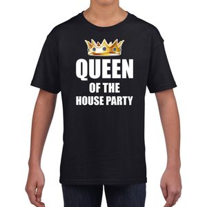 t-shirt Queen of the house party zwart voor kinderen / meisjes - Woningsdag / Koningsdag - thuisblijvers / luie dag / relax shirtje 116/134