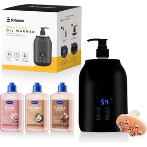 Bolusso Massage Olie Verwarmer - 3x Body Oil: Roos, Cacao, Kokosnoot - 2x Dispensers (250ml) - 1x Massage Tool - 30 Tot 65 Graden - Massageolie Verwarmer - Guasha - Erotische Massage - Voor Cremes, Body Oil En Lotions