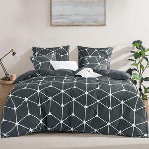 Riokem ® Beddengoed Set 200 x 220 cm, 3-Delig Antraciet met Geometrisch Patroon en Ritsen
