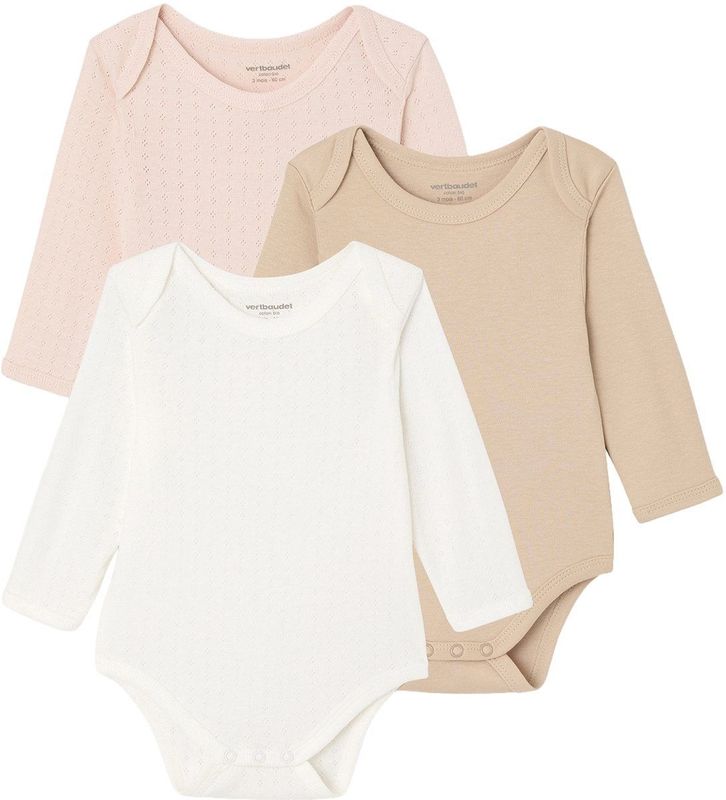 Set van 3 - Rompertjes - Ecru - Ajour en Interlock Breisel - 100% Biologisch Katoen