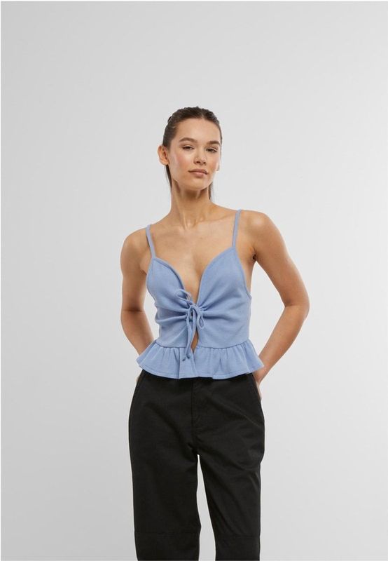 Urban Classics - Waffle Pique Ruffle Top - Blauw - Crop Top