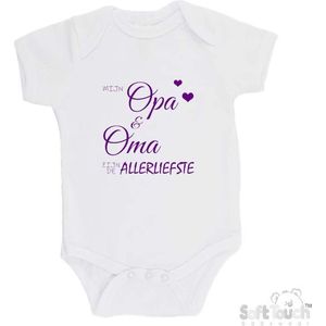 100% katoenen Romper ""Mijn opa & oma zijn de allerliefste"" Meisjes Katoen Wit/paars Maat 62/68
