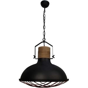 Brilliant 'Emma' XL Hanglamp- Zwart - Houten Klos - Industrieel/Landelijk