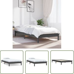 The Living Store Houten Bed - Massief Grenenhout - Grijs - 212 x 111.5 x 26 cm - Geschikt voor 100 x 200 cm matras - Inclusief montagehandleiding