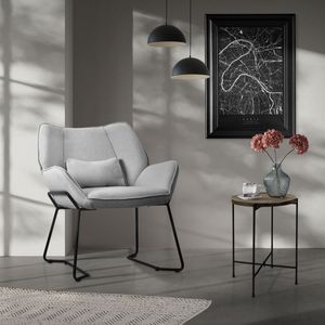 Woonkamer fauteuil loungestoel lichtgrijs met rugkussen tot 120 kilogram Polyester hoes in linnenlook ML design