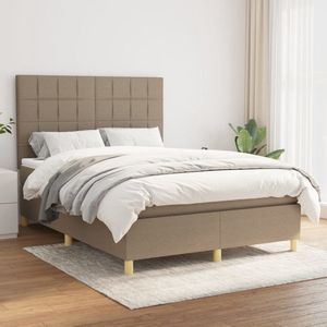 The Living Store Boxspringbed - s - Bed - 203 x 144 x 118/128 cm - Taupe - Stof (100% polyester) - multiplex en bewerkt hout