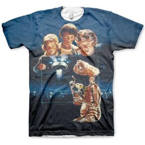 E.T. Heren Tshirt -2XL- Extra Terrestrial Allover Multicolours/Zwart