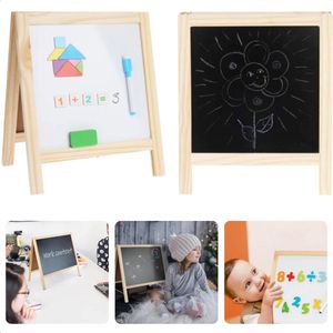 Dubbelzijdig Schoolbord met Houten Stand - Krijt- en Magnetisch Tekenbordje met Accessoires - 22.5x22.5 cm - Tekenbord - Krijtbord - Whiteboard - Inclusief EBOOK