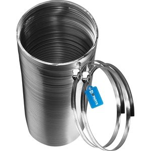 Dparts aluminium luchtafvoerslang 100mm - uittrekbaar tot 1,5m - hittebestendig (max. 250 °C) - incl. 2x slangklem 50-140mm - flexibel en stevig van materiaal - afzuigkap slang, airco afvoerslang - flexibele buis - ventilatiebuis - ventilatieslang