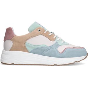 Manfield - Dames - Blauwe leren sneakers met suède details - Maat 37