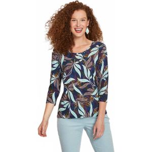 Recht T-shirt met 3/4 mouwen en gebladerteprint